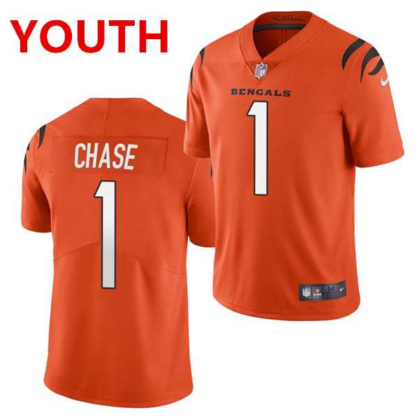 Youth Cincinnati Bengals #1 JaMarr Chase Limited Orange Vapor Jersey->->Youth Jersey